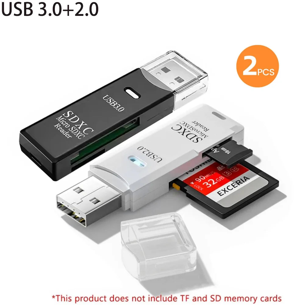 2-in-1 USB 3.0 Card Reader | High-Speed SD & MicroSD Memory Card Adapter // Lector de Tarjetas USB 3.0 2 en 1 | Adaptador para SD y MicroSD de Alta Velocidad