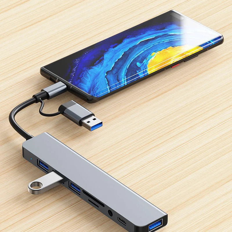 Premium 8-in-1 USB-C Hub | HDMI, USB 3.0, SD/TF Card Reader, 3.5mm Audio & PD Charging