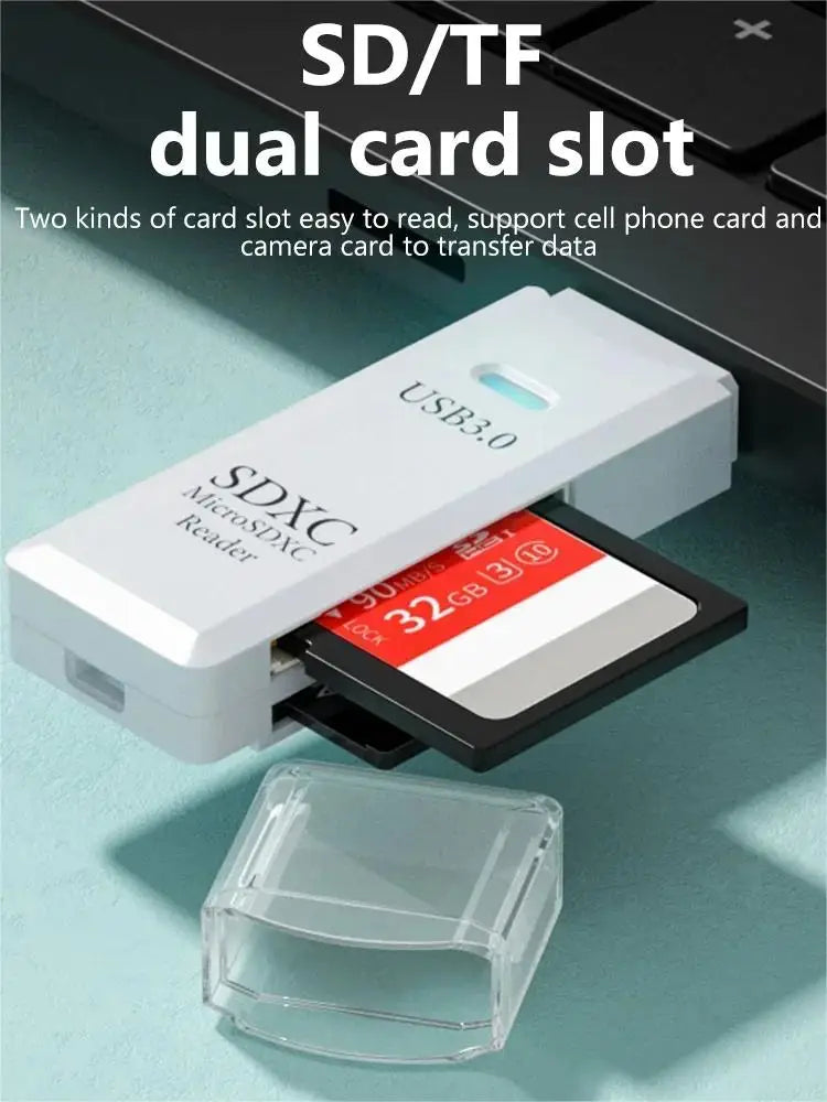 2-in-1 USB 3.0 Card Reader | High-Speed SD & MicroSD Memory Card Adapter // Lector de Tarjetas USB 3.0 2 en 1 | Adaptador para SD y MicroSD de Alta Velocidad