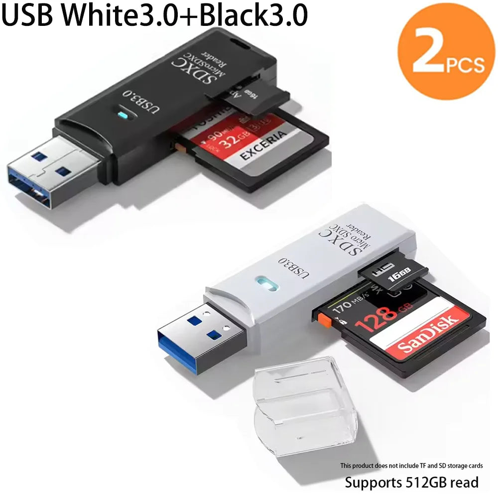 2-in-1 USB 3.0 Card Reader | High-Speed SD & MicroSD Memory Card Adapter // Lector de Tarjetas USB 3.0 2 en 1 | Adaptador para SD y MicroSD de Alta Velocidad