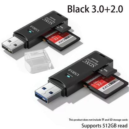 2-in-1 USB 3.0 Card Reader | High-Speed SD & MicroSD Memory Card Adapter // Lector de Tarjetas USB 3.0 2 en 1 | Adaptador para SD y MicroSD de Alta Velocidad