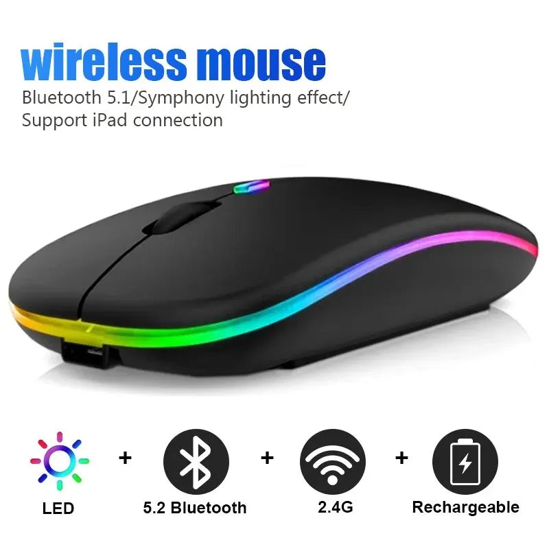 Mouse Inalámbrico RGB Recargable | Bluetooth, 3600 DPI y Diseño Ergonómico para PC y Laptop // Rechargeable RGB Wireless Mouse | Bluetooth, 3600 DPI & Ergonomic Design for PC & Laptop