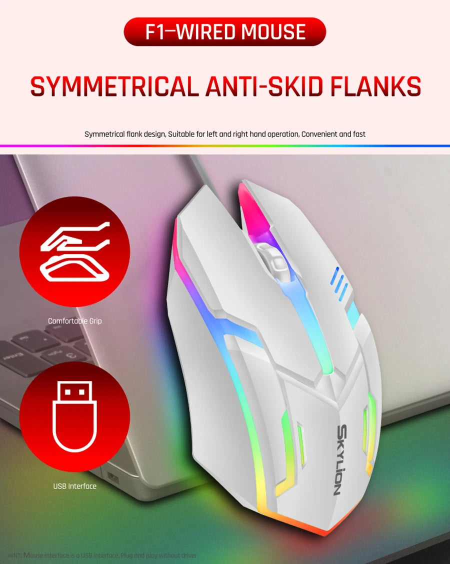 F1 RGB Wired Mouse | Ergonomic Optical Mouse for Gaming & Office