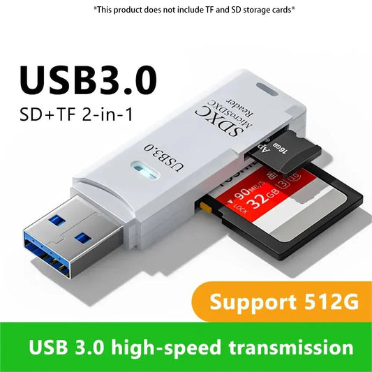 2-in-1 USB 3.0 Card Reader | High-Speed SD & MicroSD Memory Card Adapter // Lector de Tarjetas USB 3.0 2 en 1 | Adaptador para SD y MicroSD de Alta Velocidad