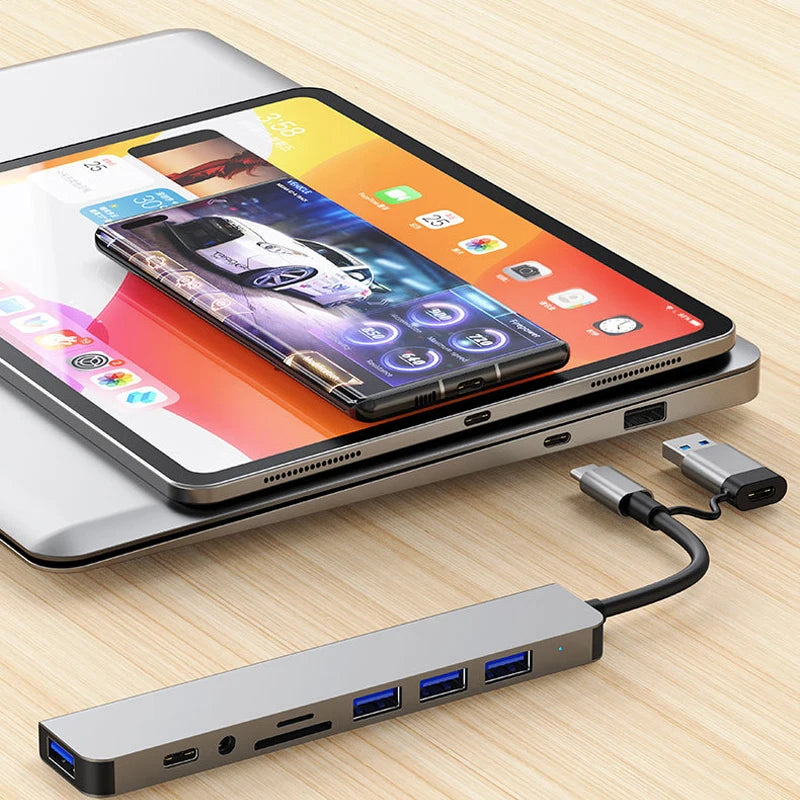 Premium 8-in-1 USB-C Hub | HDMI, USB 3.0, SD/TF Card Reader, 3.5mm Audio & PD Charging