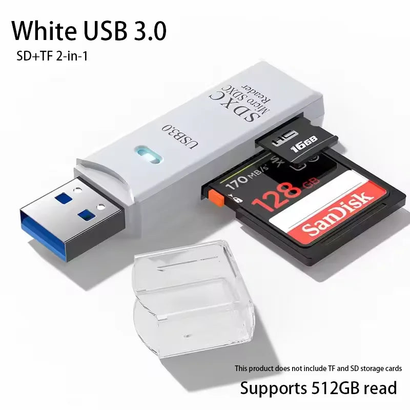 2-in-1 USB 3.0 Card Reader | High-Speed SD & MicroSD Memory Card Adapter // Lector de Tarjetas USB 3.0 2 en 1 | Adaptador para SD y MicroSD de Alta Velocidad
