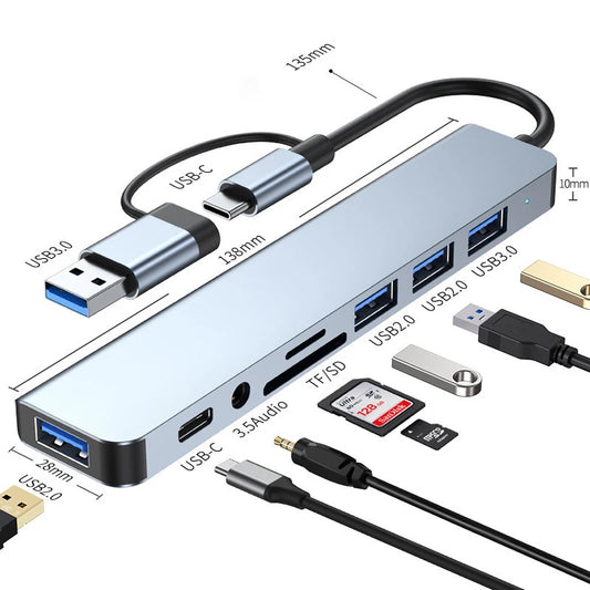 Premium 8-in-1 USB-C Hub | HDMI, USB 3.0, SD/TF Card Reader, 3.5mm Audio & PD Charging