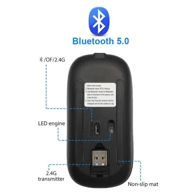 Mouse Inalámbrico RGB Recargable | Bluetooth, 3600 DPI y Diseño Ergonómico para PC y Laptop // Rechargeable RGB Wireless Mouse | Bluetooth, 3600 DPI & Ergonomic Design for PC & Laptop