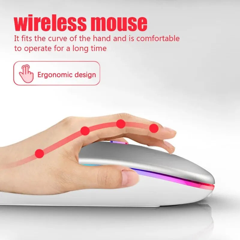 Mouse Inalámbrico RGB Recargable | Bluetooth, 3600 DPI y Diseño Ergonómico para PC y Laptop // Rechargeable RGB Wireless Mouse | Bluetooth, 3600 DPI & Ergonomic Design for PC & Laptop